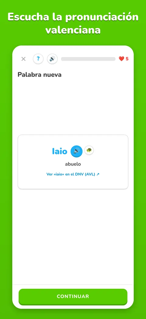 Captura de Diu sí al valencià: Tarjeta de vocabulario con audio